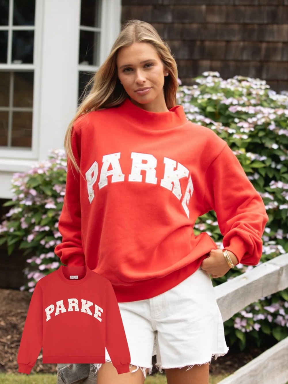 PARKE Ruby Sunset Floral Varsity Mockneck S/M